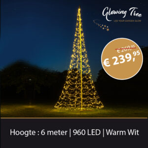 Glowing Tree® 960 LEDS - 6 meter vlaggenmast kerstverlichting